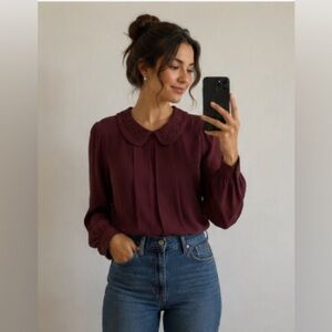 Ann Taylor Burgundy Peter Pan Collar Blouse